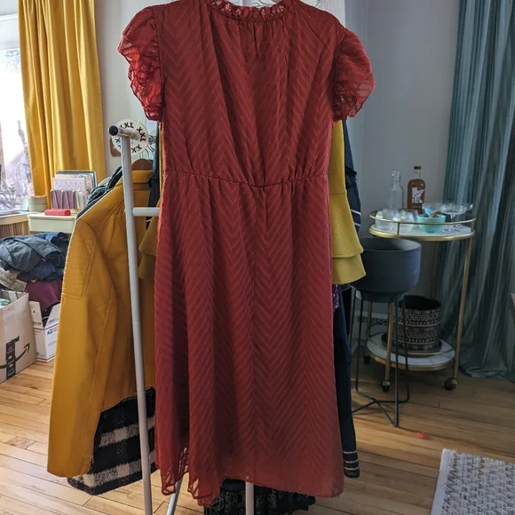 Elegant Rust Orange Midi Dress - Picture 5 of 13